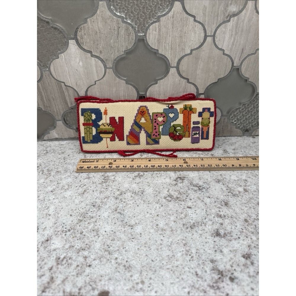 Handmade 'Panopli' Cross-Stitch Wall Decor — Red Trim